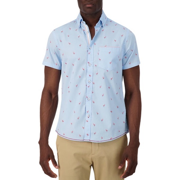 Report Collection Other - Report Collection Light Blue Flamingo Print Casual Shirt